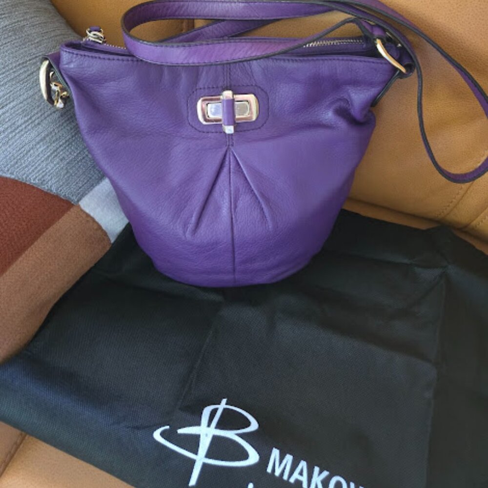 B Makowsky Purple Leather Crossbody/Shoulder Bag